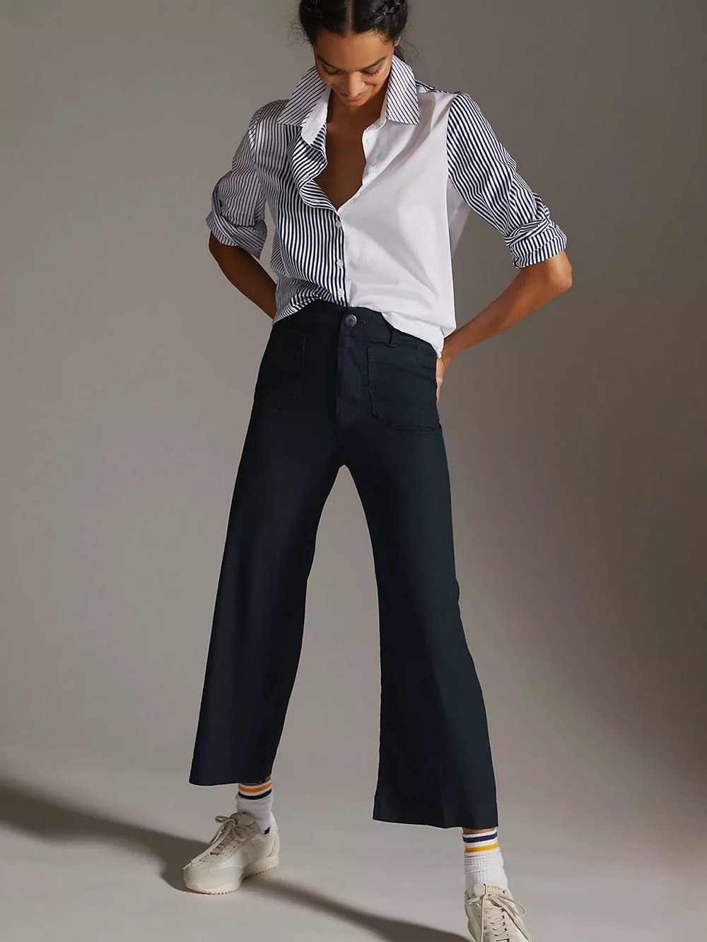 Maeve The Colette Cropped Linen Wide-Leg Pants